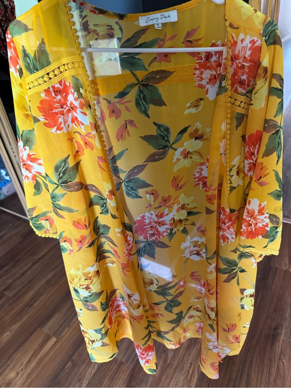 emory park Yellow Floral Sheer Kimono